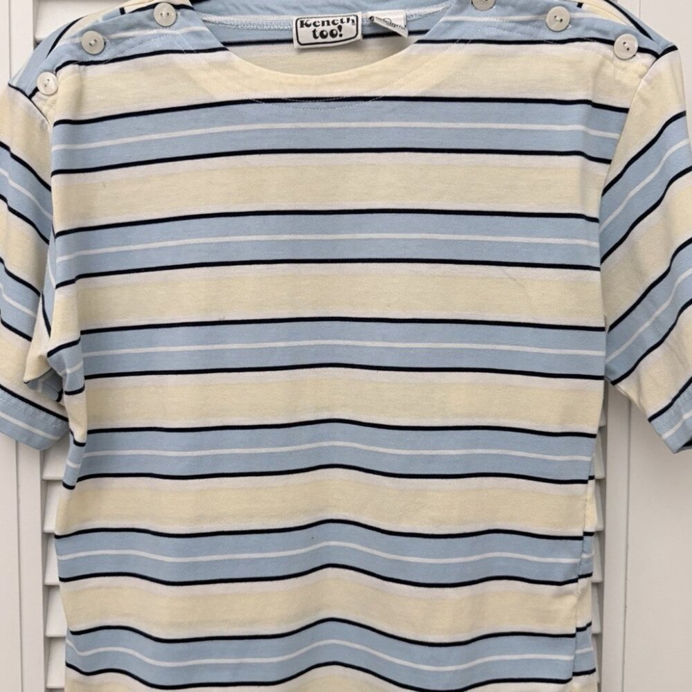 Keneth Too! Blue Striped Top With Button Details